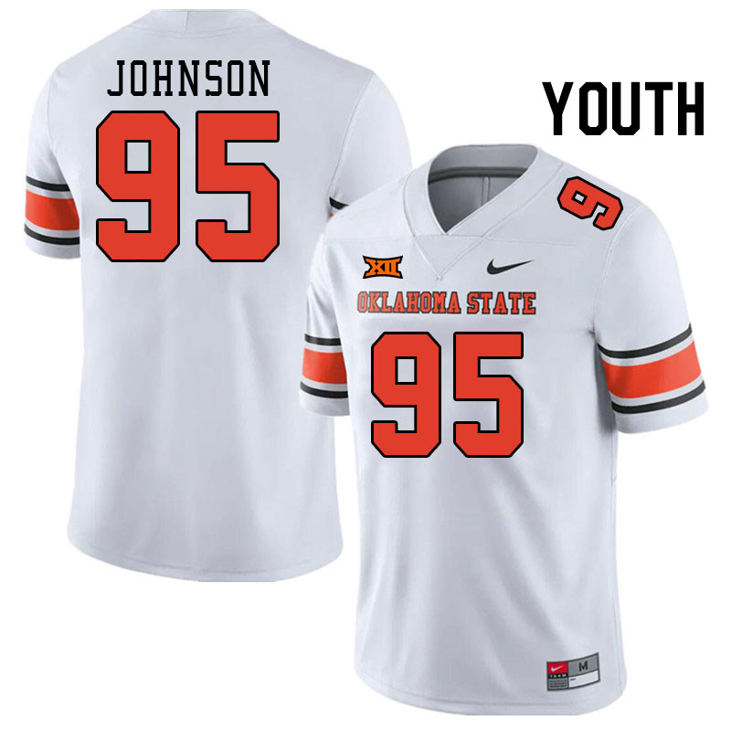 Youth #95 Jaleel Johnson Oklahoma State Cowboys College Football Jerseys Stitched-White - Click Image to Close